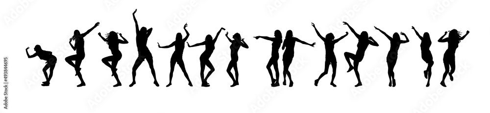 Silhouettes of dancing beautiful girls. Vector illustration