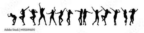 Silhouettes of dancing beautiful girls. Vector illustration