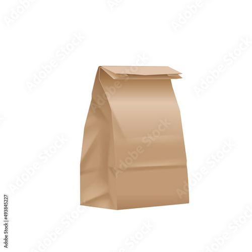 Food paper bag package 3d mockup template. Isolated brown paper bag pouch for takeaway bakery