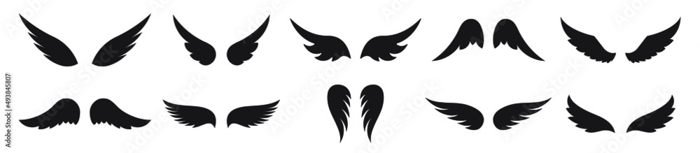 Set of ten black vector wings for your design Set of ten black vector wings for your design