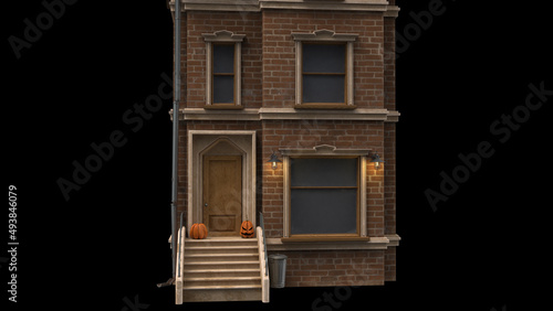 old house with pumpkins on the stairs