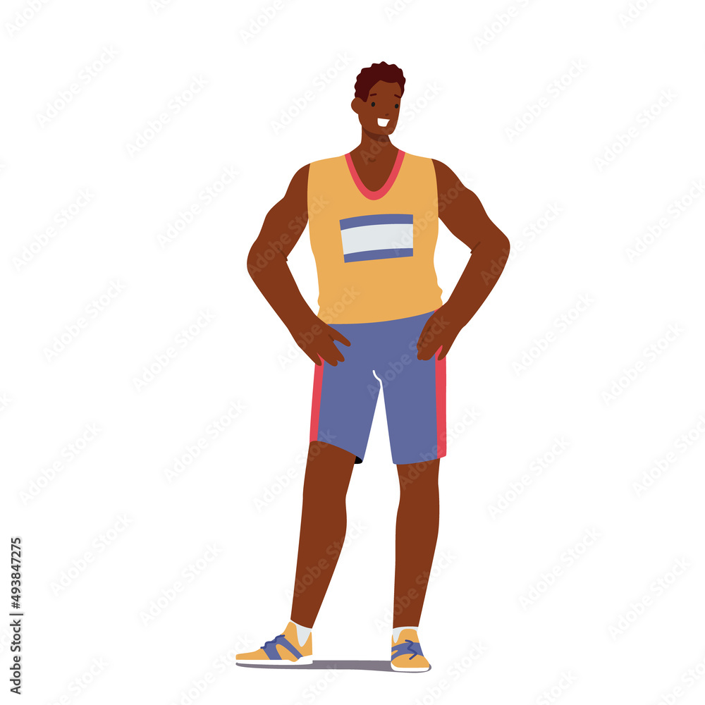 Basketball Player Wear Uniform, African Male Character Competition Participant Posing. Sportsman with Dark Skin
