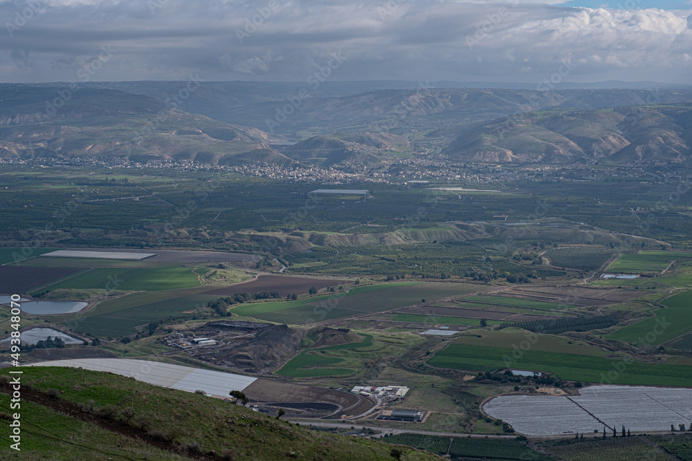 View of the Jordan Valley, Jordanian villages in the East and Israeli villages in the West, as seen from Belvoir National Park, Northern Israel, Israel	
