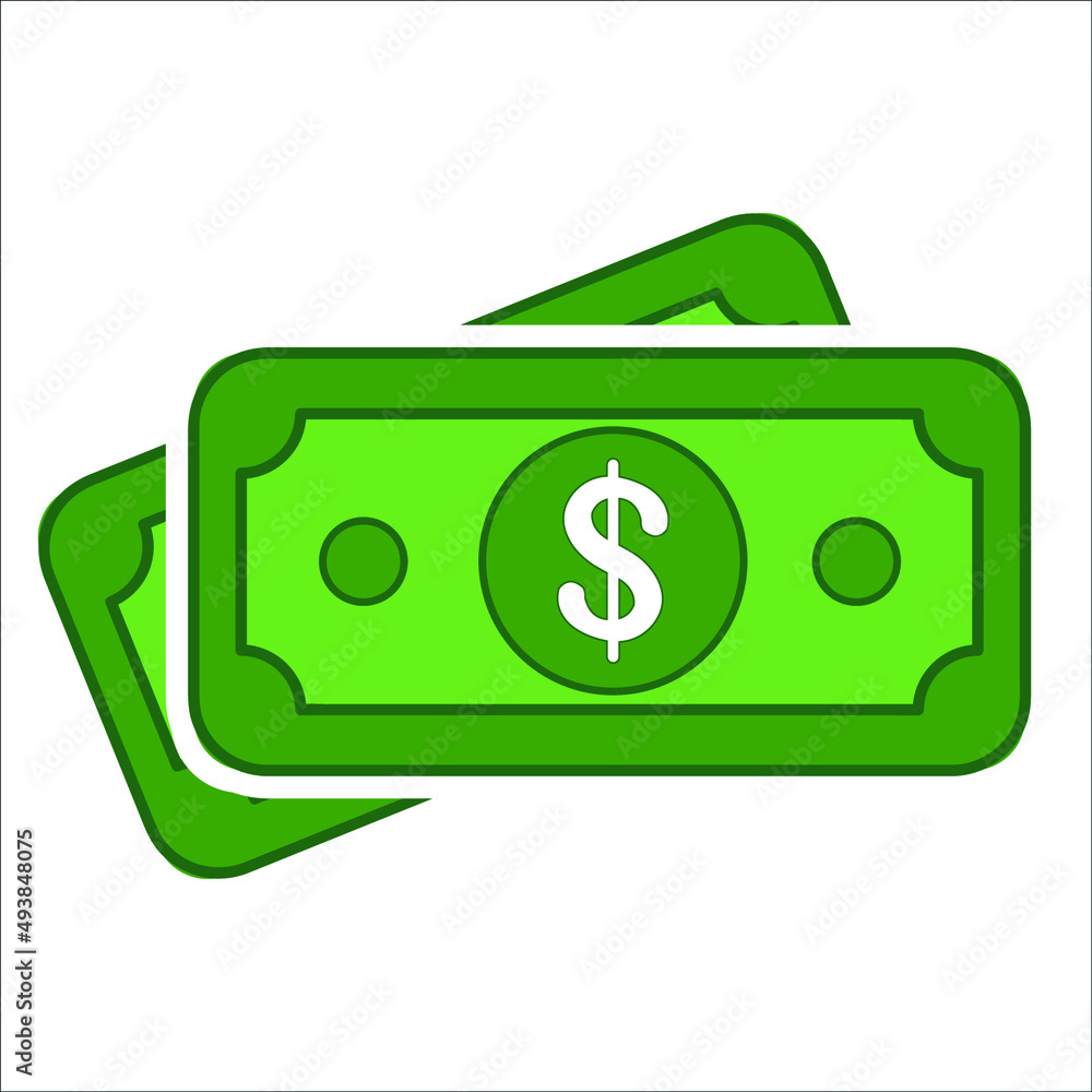 Two money dollar banknotes icon. Dollar green sign on white background. Dollar bill symbol. Vector illustration Two money dollar banknotes icon. Dollar green sign on white background. Dollar bill symbol. Vector illustration