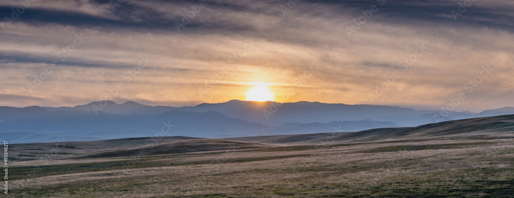 Central California hills at sunset