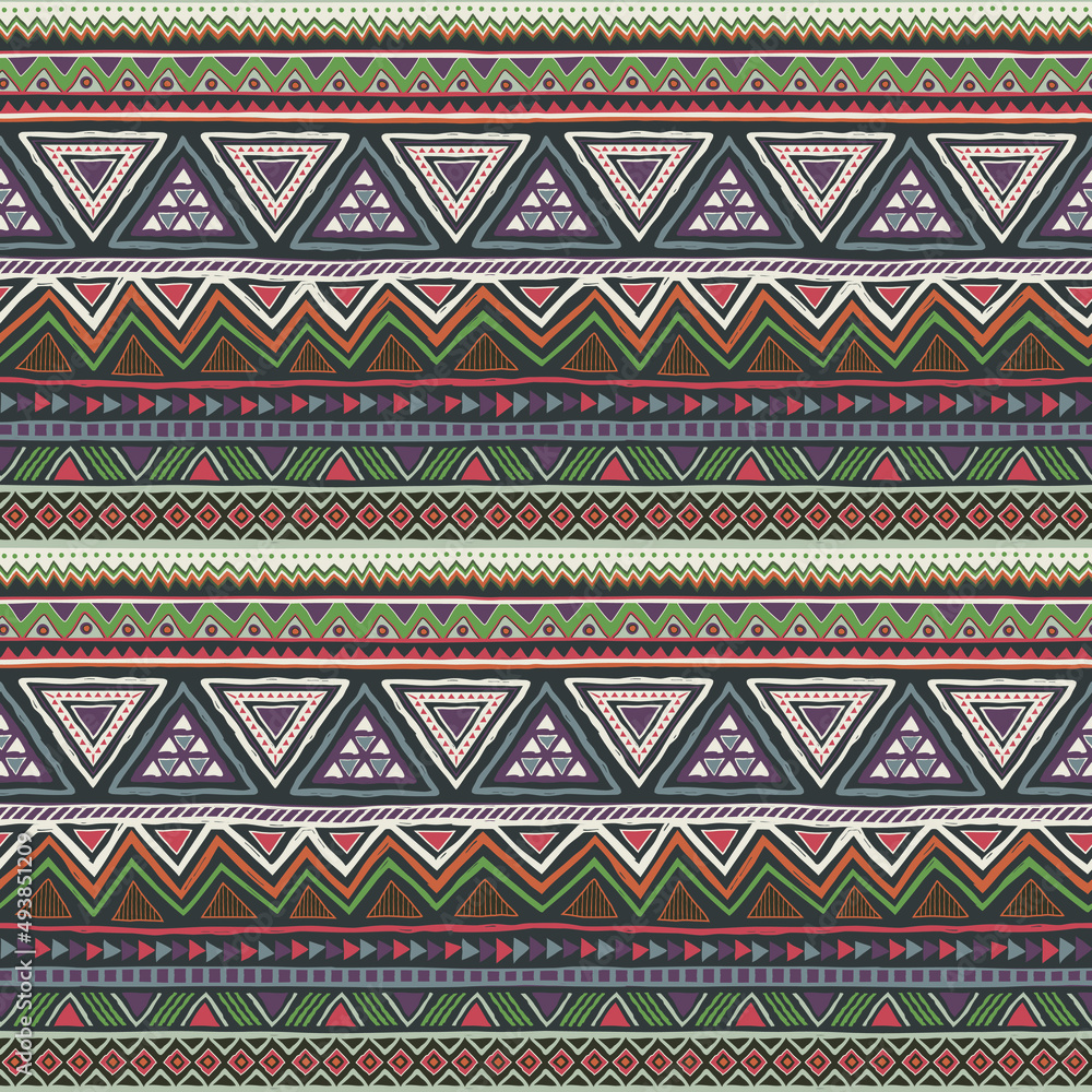 Colorful Mexican seamless pattern. Native American backdrop. Aztec ethnic geometric print. Vector