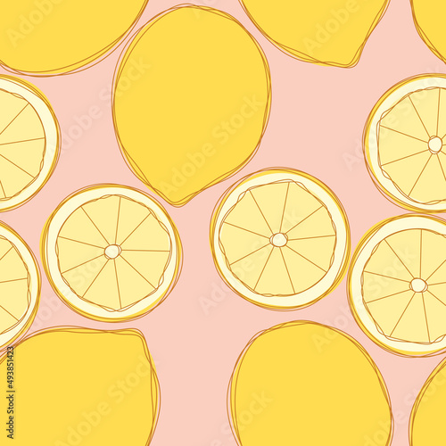 Lemon repeat pattern design. Hand-drawn background. citrus pattern for wrapping paper or fabric.