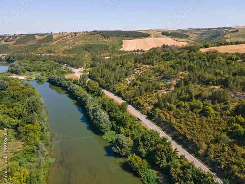 Fototapeta Naklejka Na Ścianę i Meble -  Aerial view of Yantra River, passing near the town of Byala, Bulgaria