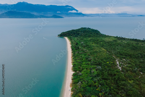 Beach  mountains and cloudy sky in Florianopolis. Aerial view