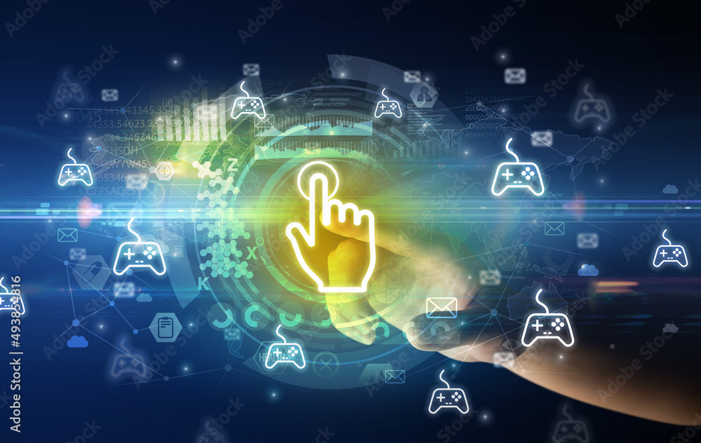 touching with soft gesture multimedia screen with future technology concept touching with soft gesture multimedia screen with future technology concept