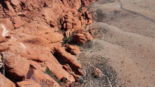 Red rock trail las vegas tourist attraction drone shot rock climbing rocky desert road travel views