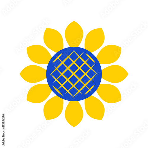 Yellow blue sunflowers in silhouette isolated on white. Floral vector flat illustration. Summer flower clipart. Stencil design for greeting card, invitation,  banner