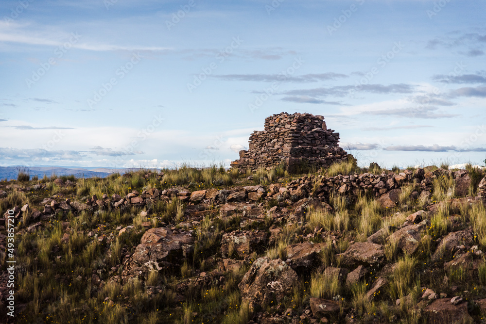 Ruins at the top of Amantani Island in Peru. 