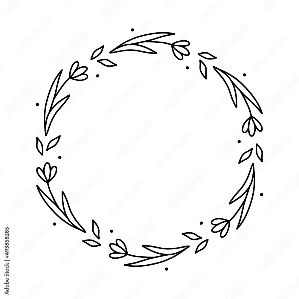 Spring floral wreath isolated on white background. Round frame with flowers. Vector hand-drawn illustration in doodle style. Perfect for cards, invitations, decorations, logo, various designs. Spring floral wreath isolated on white background. Round frame with flowers. Vector hand-drawn illustration in doodle style. Perfect for cards, invitations, decorations, logo, various designs.