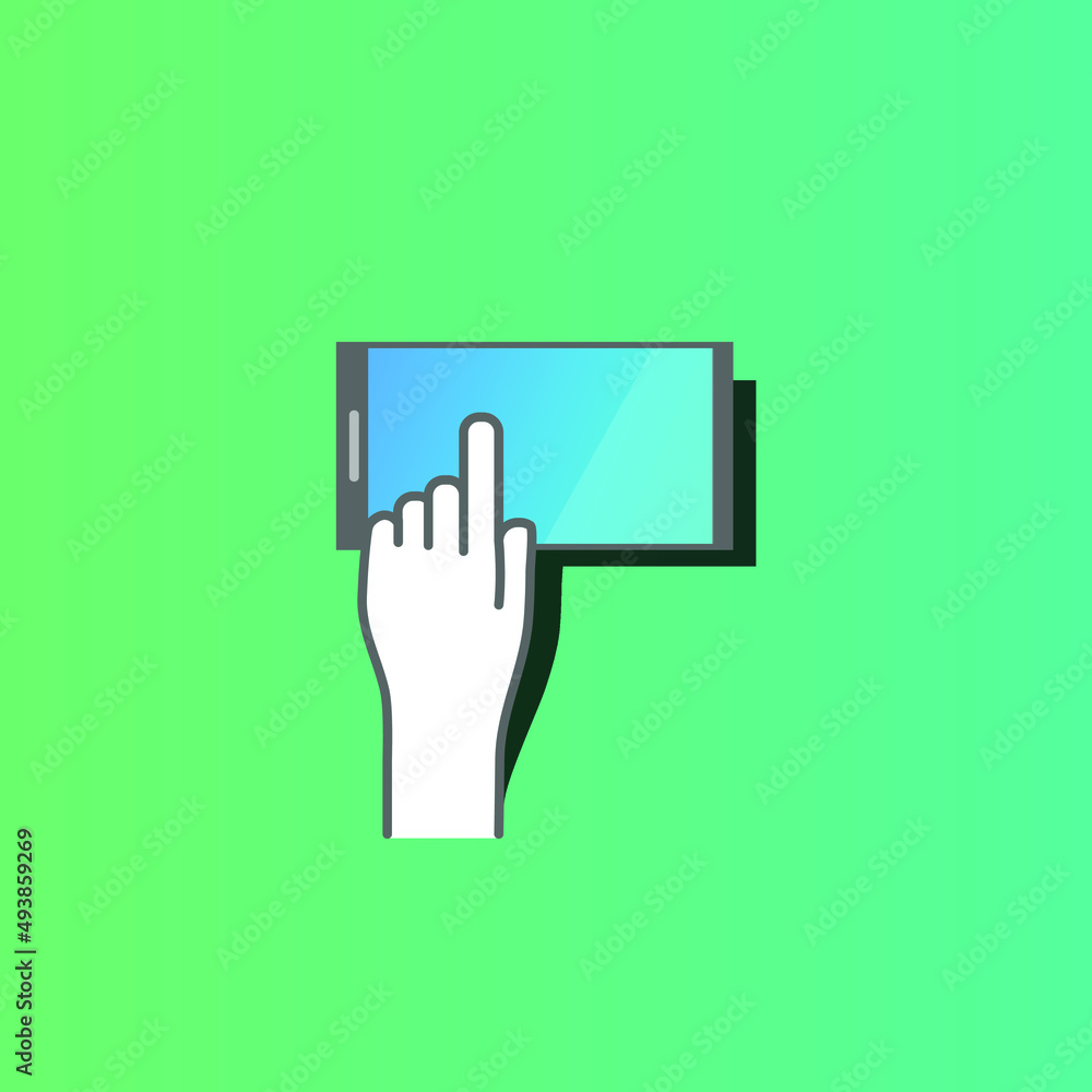 Hands holding phone. Empty screen mock. Social network communication on mobile app. Application on touch screen mobile. Vector flat cartoon design Hands holding phone. Empty screen mock. Social network communication on mobile app. Application on touch screen mobile. Vector flat cartoon design
