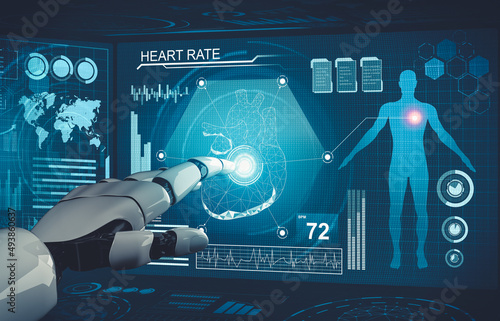 Fotografie 3D rendering medical artificial intelligence droid robot working in future hospital