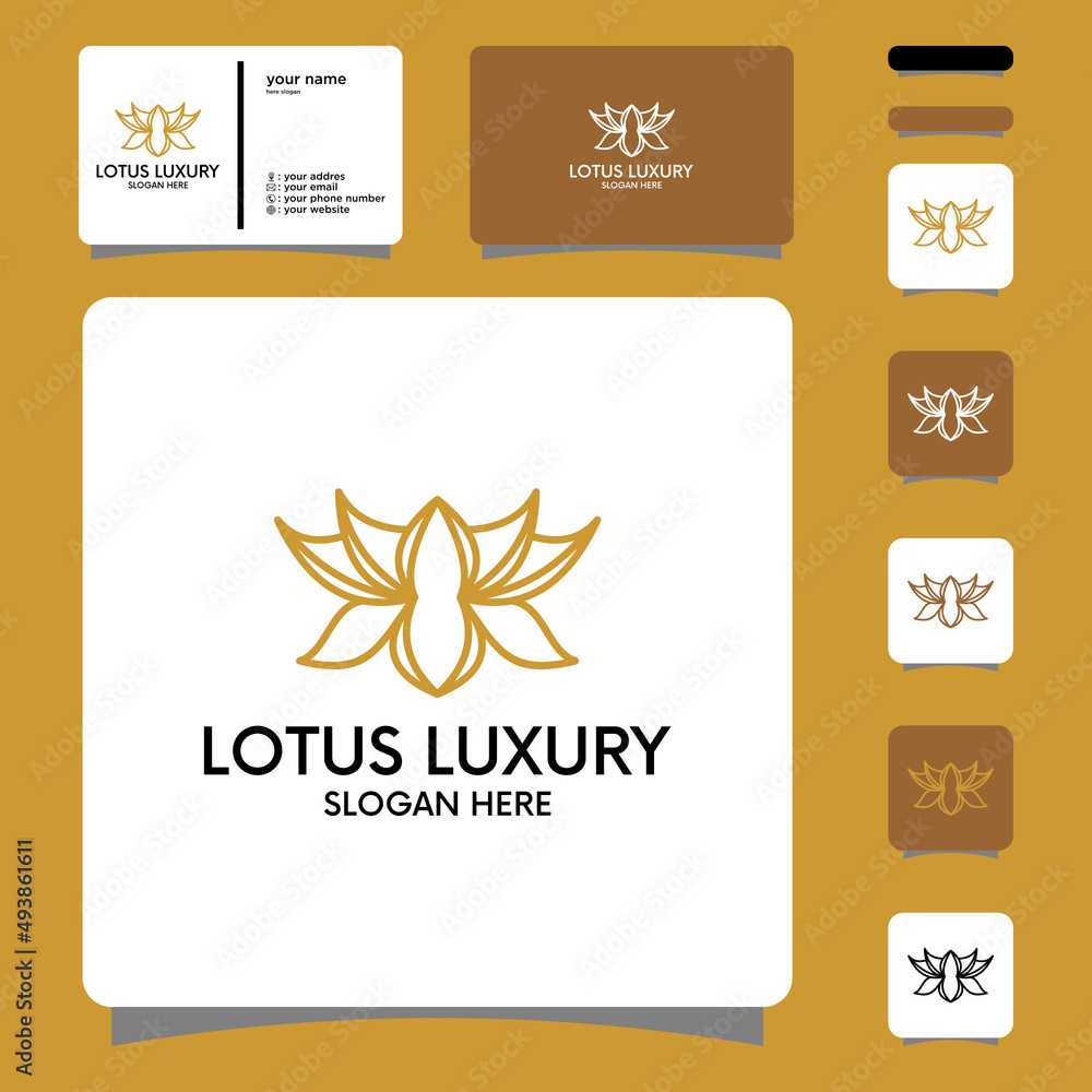 Lotus line with silhouette logo design Premium Vector 