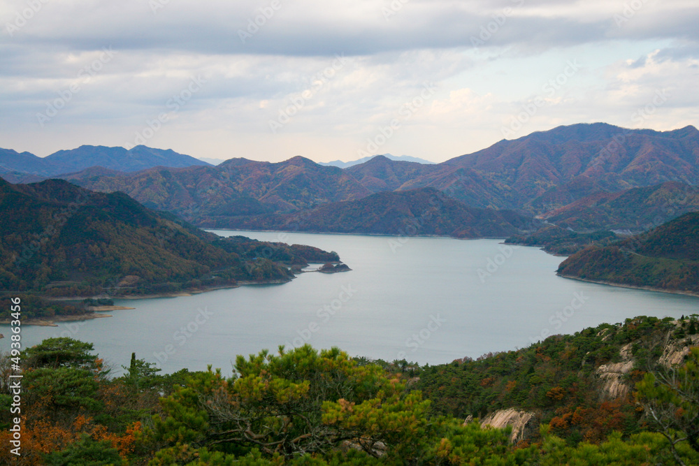 a lake surrounded by mountains in Korea