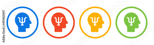 Psi Greek letter on human head icon set. Psychology icon vector illustration.