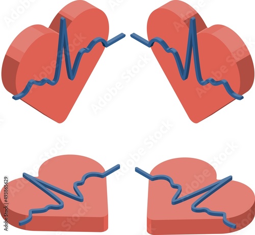 立体的でアイソメトリックな心電図のイメージのイラスト、4パターン.