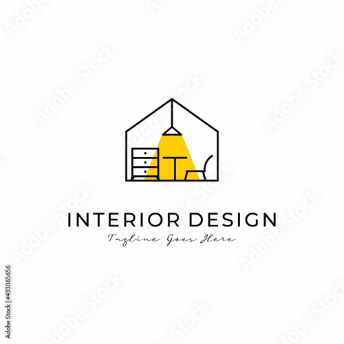 interior room icon logo design minimalist. furniture logo design on isolated background