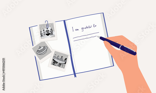 Close-Up View Of A Person’s Hand With Pen Writing A Gratitude Journal.