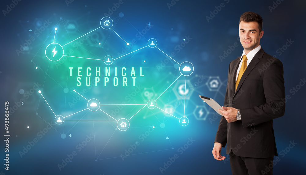 Businessman thinking about technology concept Businessman thinking about technology concept