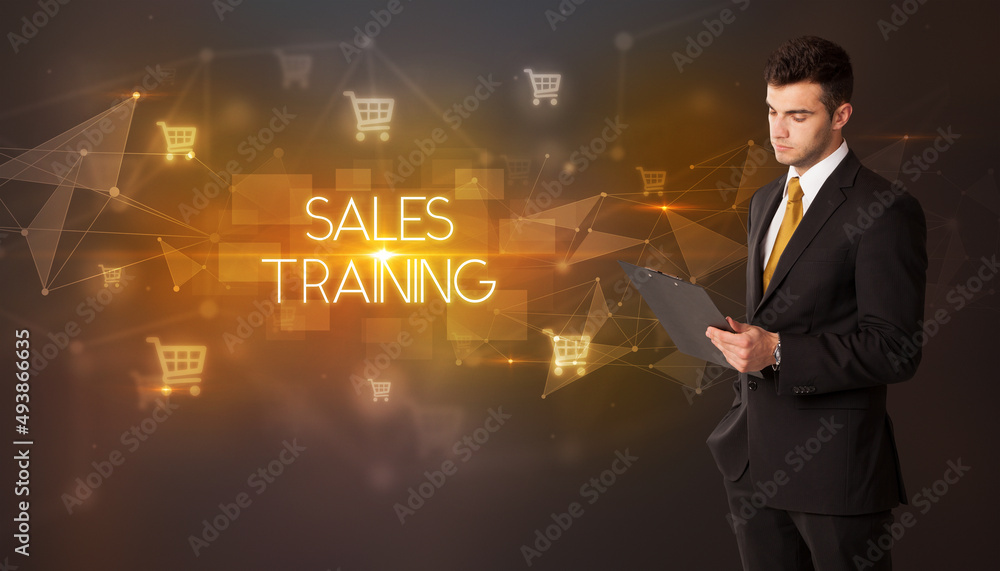 Businessman thinking about shopping concept Businessman thinking about shopping concept