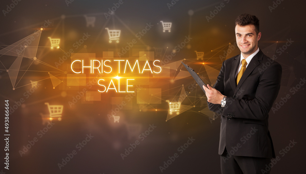 Businessman thinking about shopping concept Businessman thinking about shopping concept