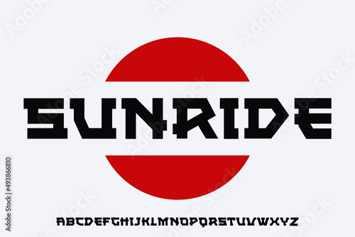Modern asian style alphabet font typeface. Typography japan fonts, English Japanese letters uppercase. Vector Illustration