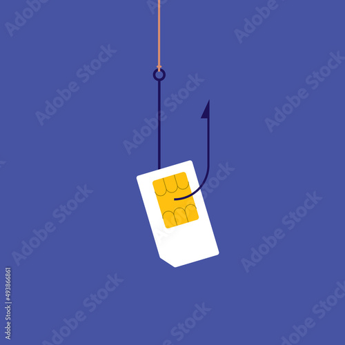 SIM Swapping Scam Concept. Phishing Scam. Close-Up View Of A Fishing Hook With SIM Card.