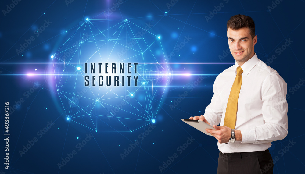 businessman thinking about security concept businessman thinking about security concept