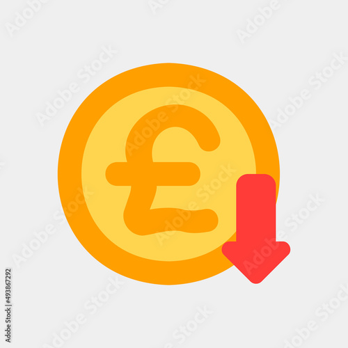 Pound sterling down icon in flat style about currency, use for website mobile app presentation