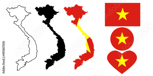 vietnam map flag icon set