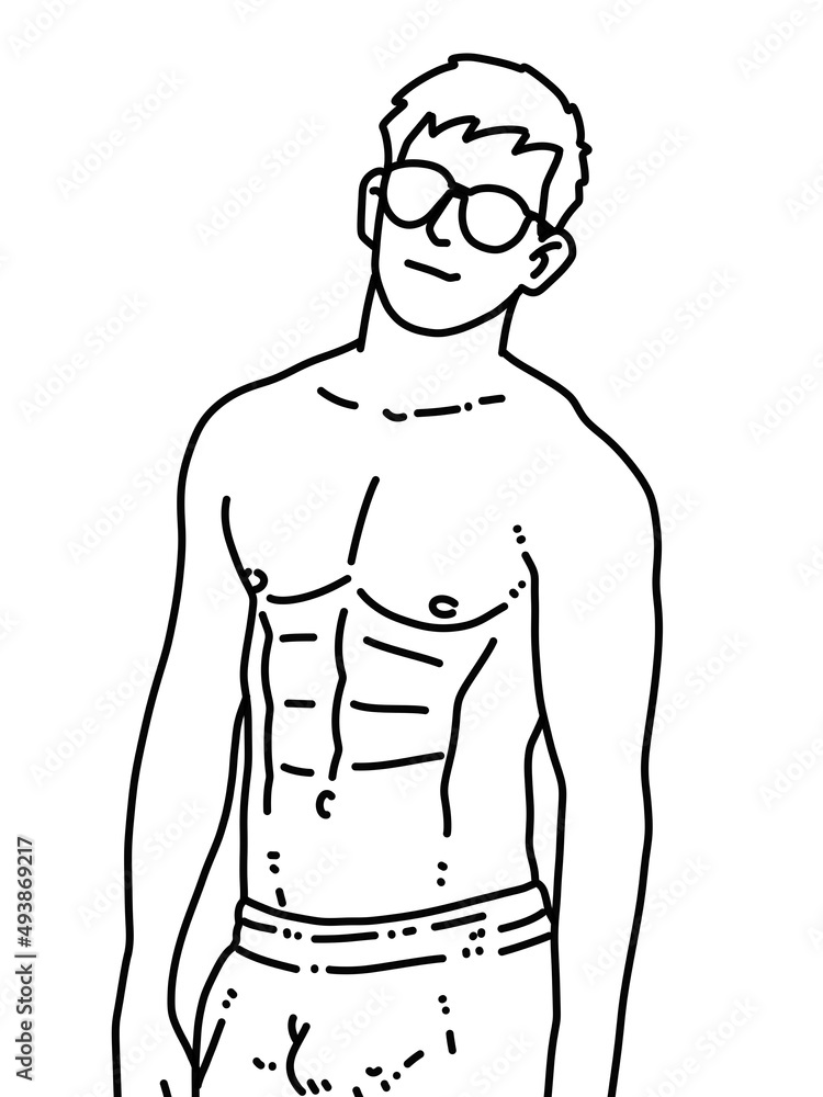 Fototapeta premium black and white of cute man cartoon for coloring