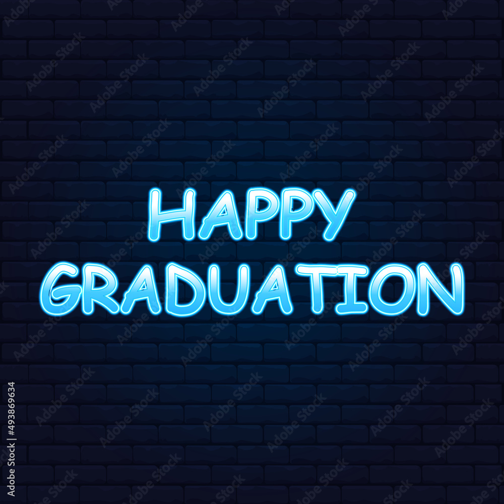 Happy Graduation with Shiny Blue Neon and Beautiful Design Happy Graduation with Shiny Blue Neon and Beautiful Design