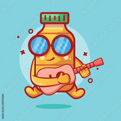 cool cooking oil bottle character mascot playing guitar isolated cartoon in flat style design