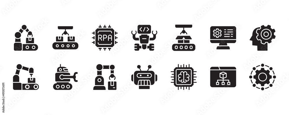 Robotic process automation icon set. Vector graphic illustration. Stock ...