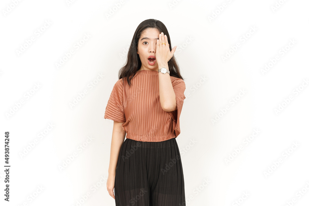Shocked Face and Covering half face Of Beautiful Asian Woman Isolated On White Background Shocked Face and Covering half face Of Beautiful Asian Woman Isolated On White Background