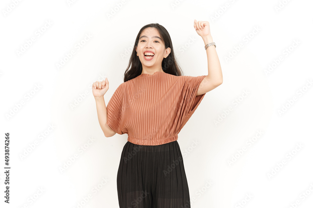 Dancing and Happy Of Beautiful Asian Woman Isolated On White Background Dancing and Happy Of Beautiful Asian Woman Isolated On White Background