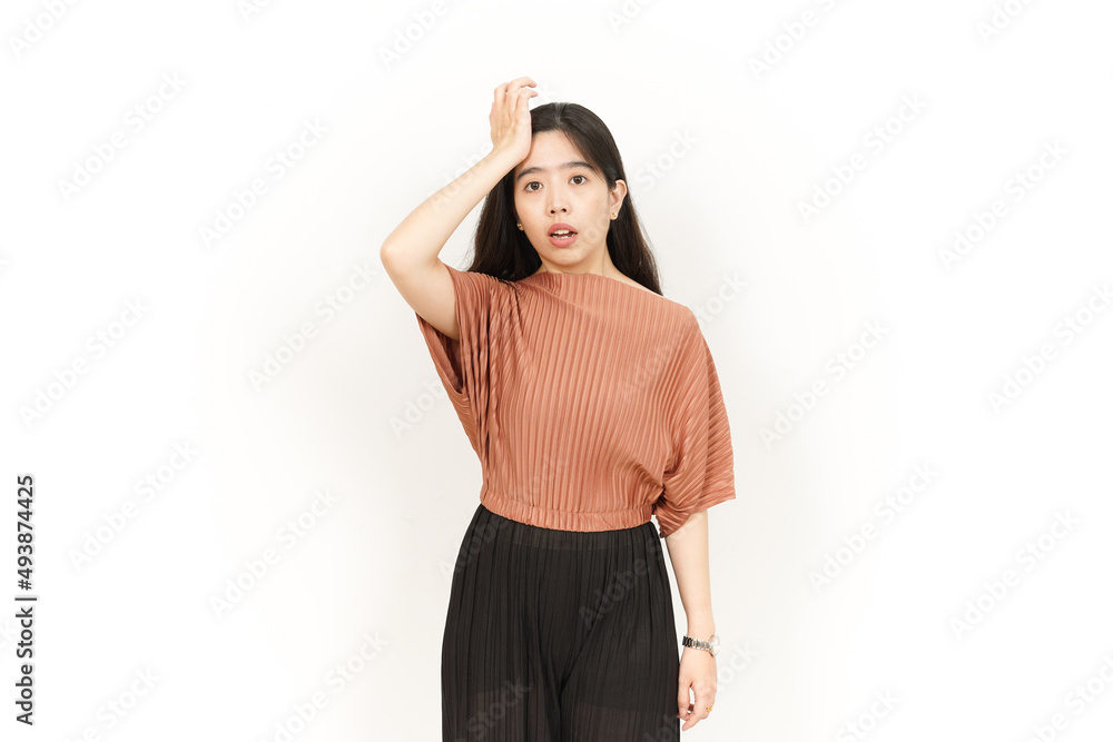 Forget Something gesture Of Beautiful Asian Woman Isolated On White Background Forget Something gesture Of Beautiful Asian Woman Isolated On White Background