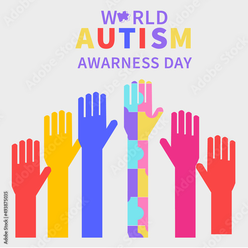 Autism awareness concept with colorful hands as autism symbol.