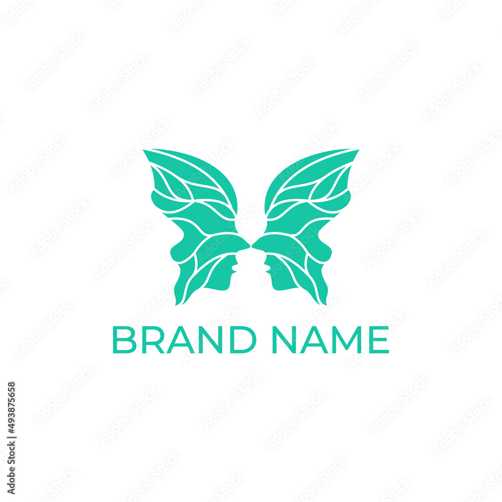 Woman's face in butterfly wings shape. Abstract design concept for beauty salon, spa, cosmetics, plastic surgery. Unique Vector logo template. Young beautiful woman illustration Woman's face in butterfly wings shape. Abstract design concept for beauty salon, spa, cosmetics, plastic surgery. Unique Vector logo template. Young beautiful woman illustration