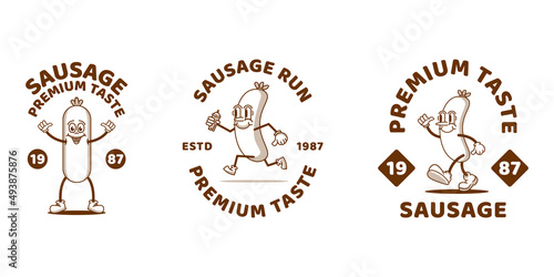 Sausage character logo vector illustration design. set of sausage logo inspiration with vintage style