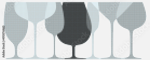 Set of overlapping glasses for drink. Halftone pattern. Abstract background for menu.