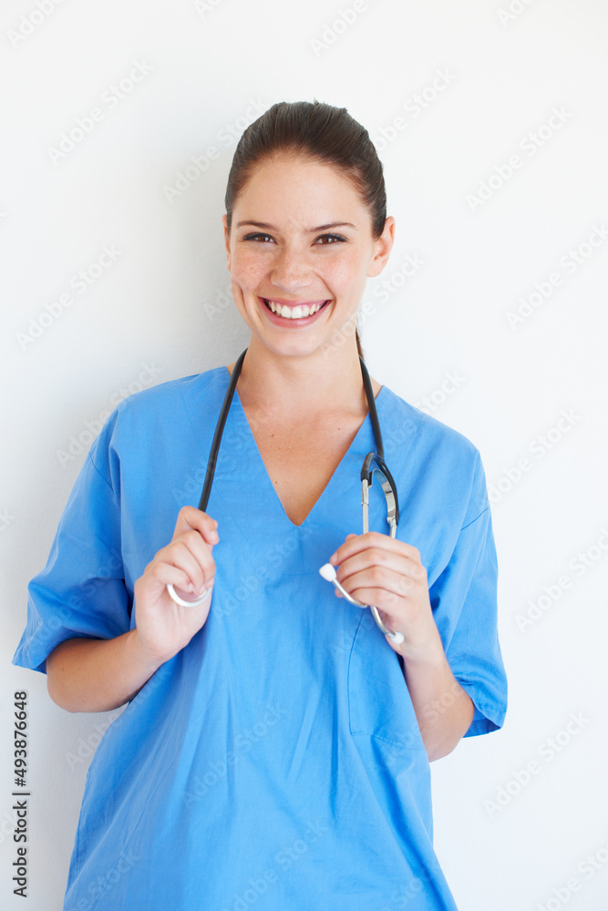 Nothing but good news. A smiling young woman on white - copyspace. Nothing but good news. A smiling young woman on white - copyspace.