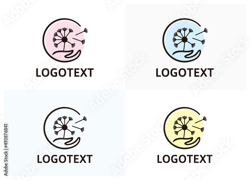 Dandelion Flower on the hand logo illustration [vector]