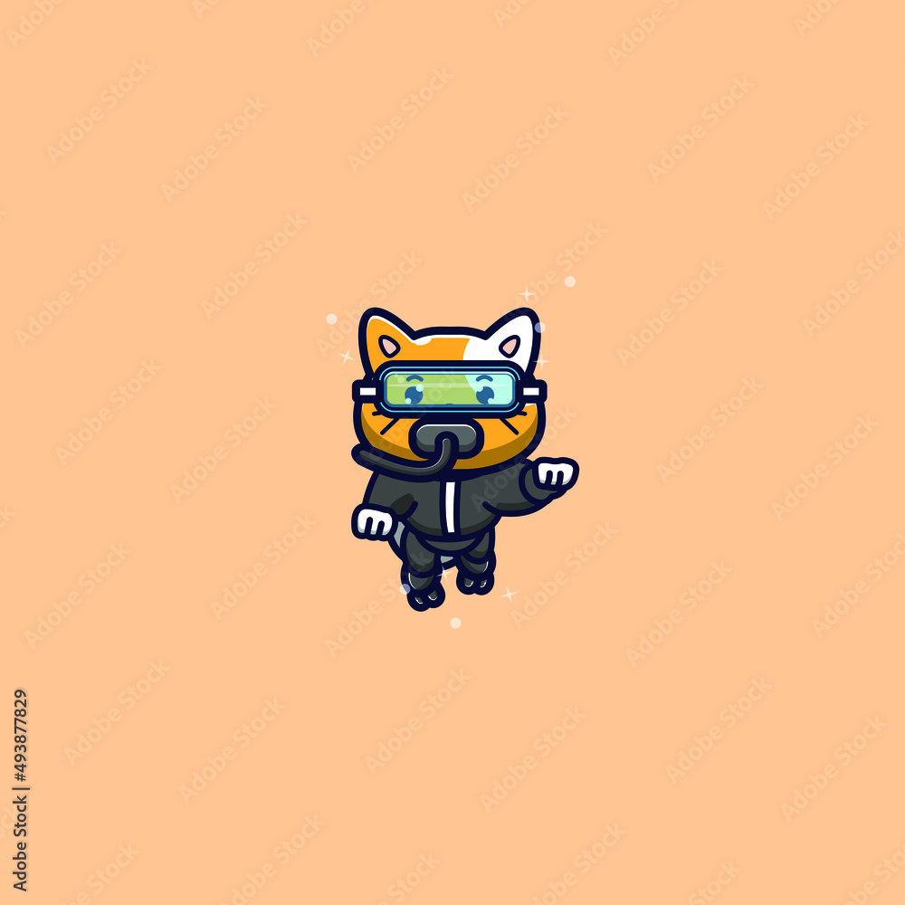 cute cat snorkelling vector illustration cute cat snorkelling vector illustration