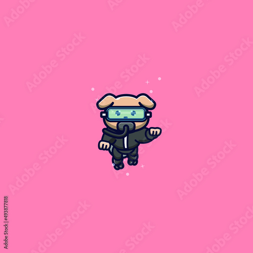 cute dog snorkelling vector illustration