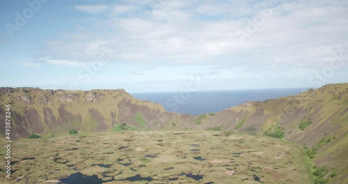 Rano Kau Volcano Crater in Orongo national park volcano on easter island rapa nui chile.